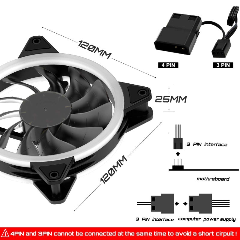 upHere 120mm LED Silent Fan for Computer Cases, CPU Coolers, and Radiators Ultra Quiet,Triple Pack Colorful Case Fan,F03 - Image 5